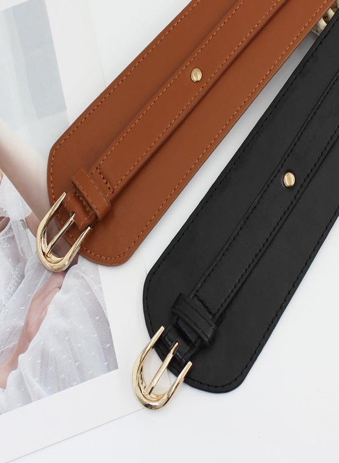 BSOKEIXD Adjustable Women Leather PU Elastic Stretchy Corset Cinch Belt Cinch Belt Fashion Wide Waist Belt Casual Formal Dresses (brown) - Image 5